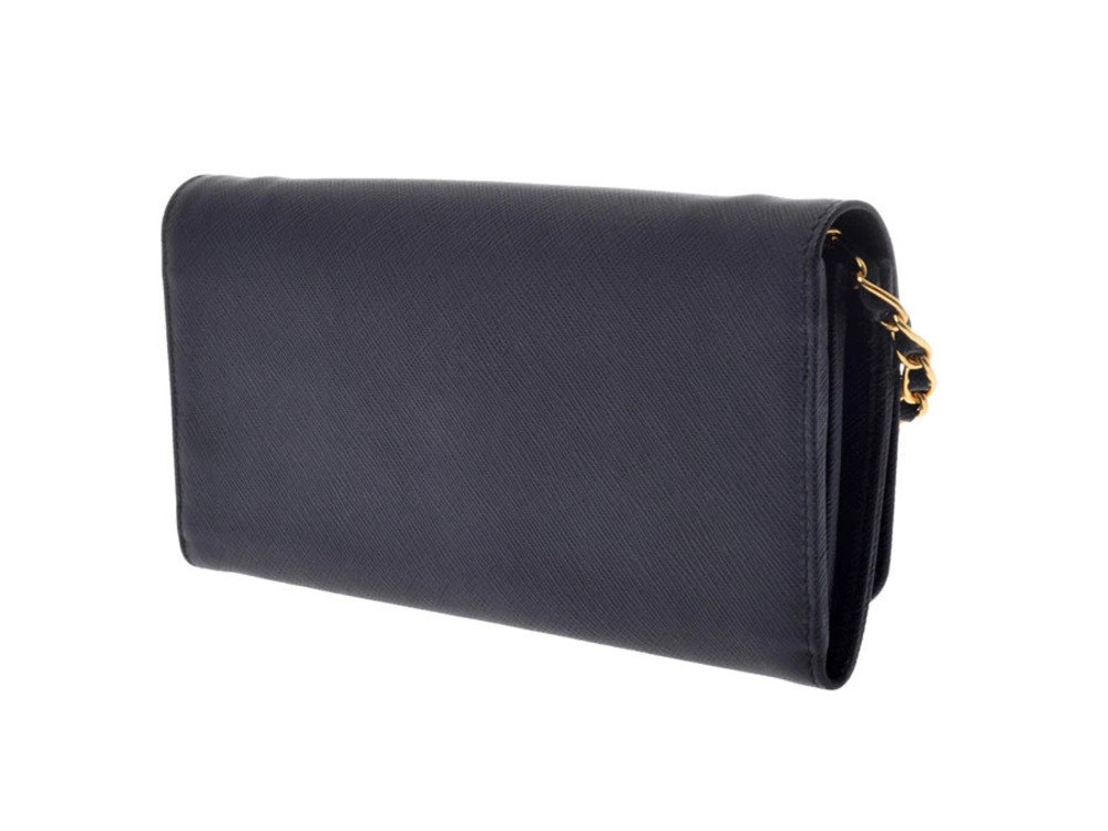 Prada Saffiano leather black wallet card chain